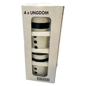 IKEA Ungdom Mugs Set 4 Black White Dots Stripes New in Box